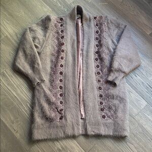 Lady Monica|Vintage 80% Angora Rabbit Hair Beaded Laced Oversized Cardigan SzM/L